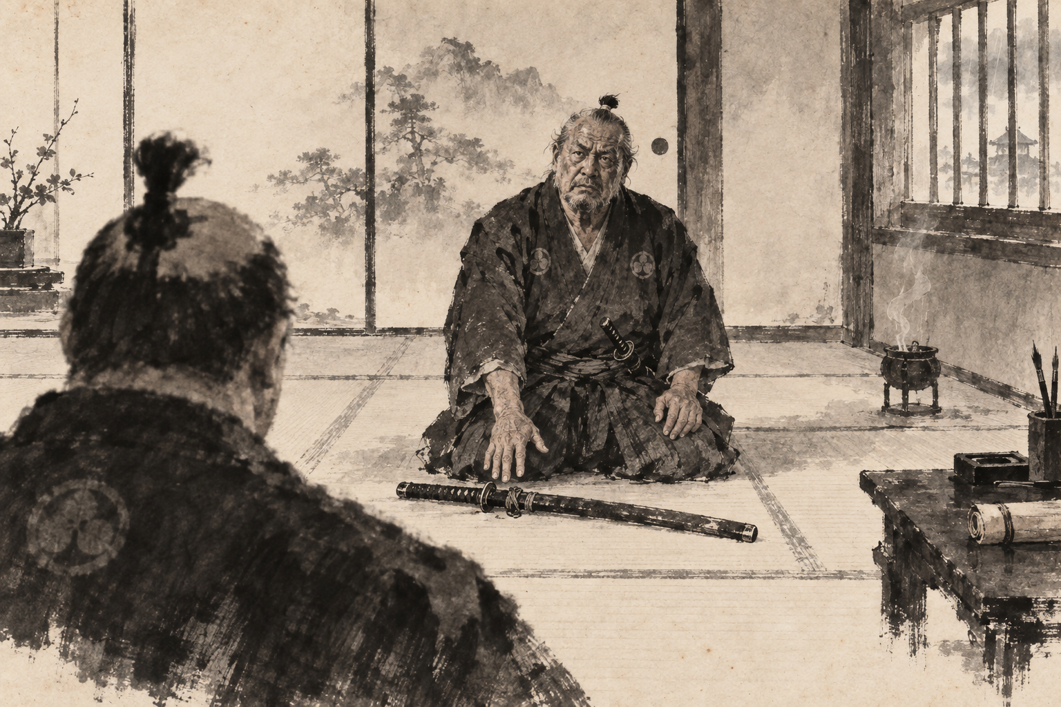 Hiro-matsu lays his sword aside