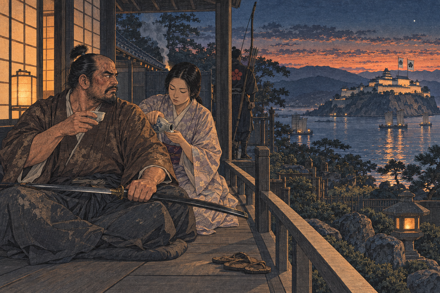 Buntaro drinks on the veranda
