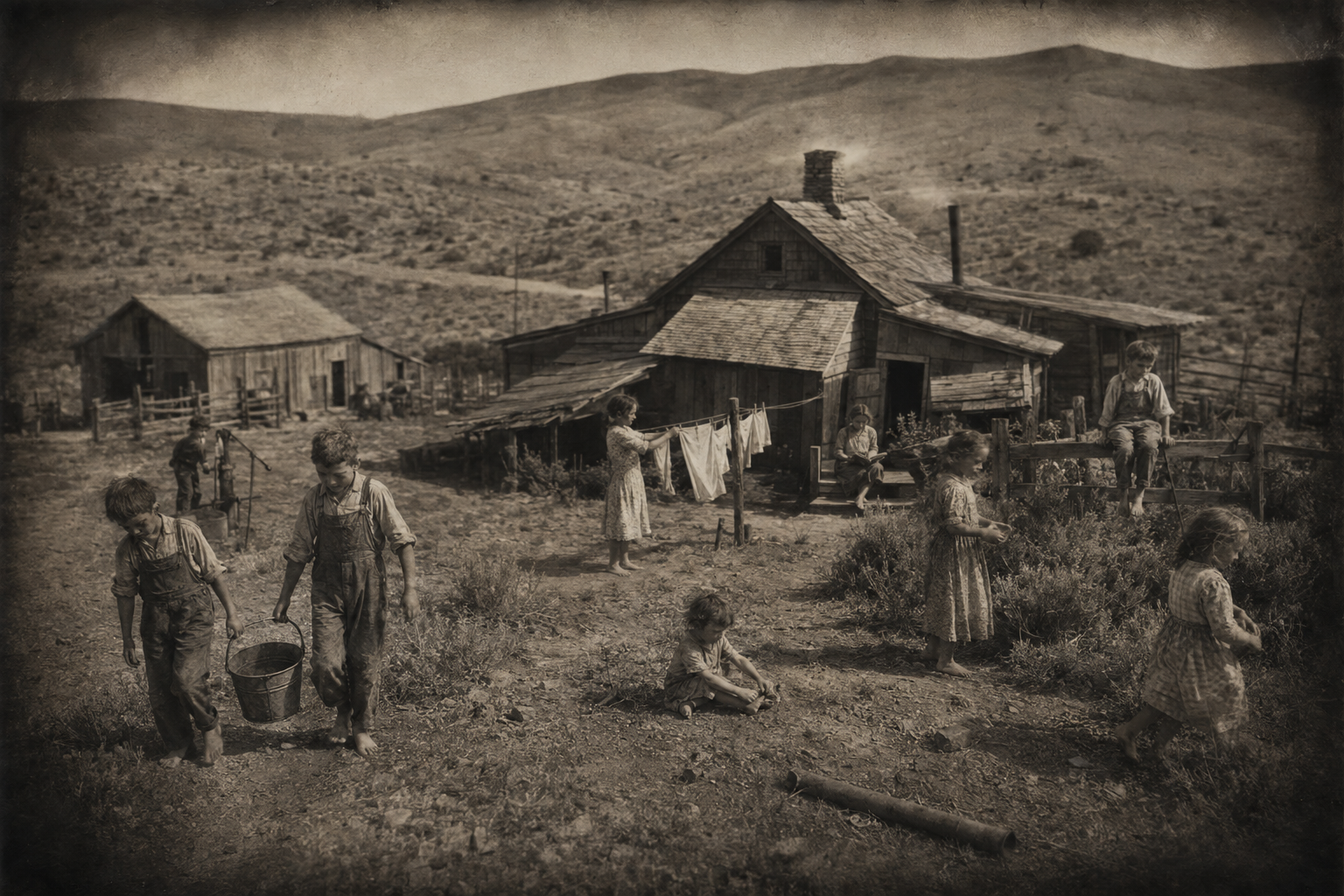 Nine children on the dry hill