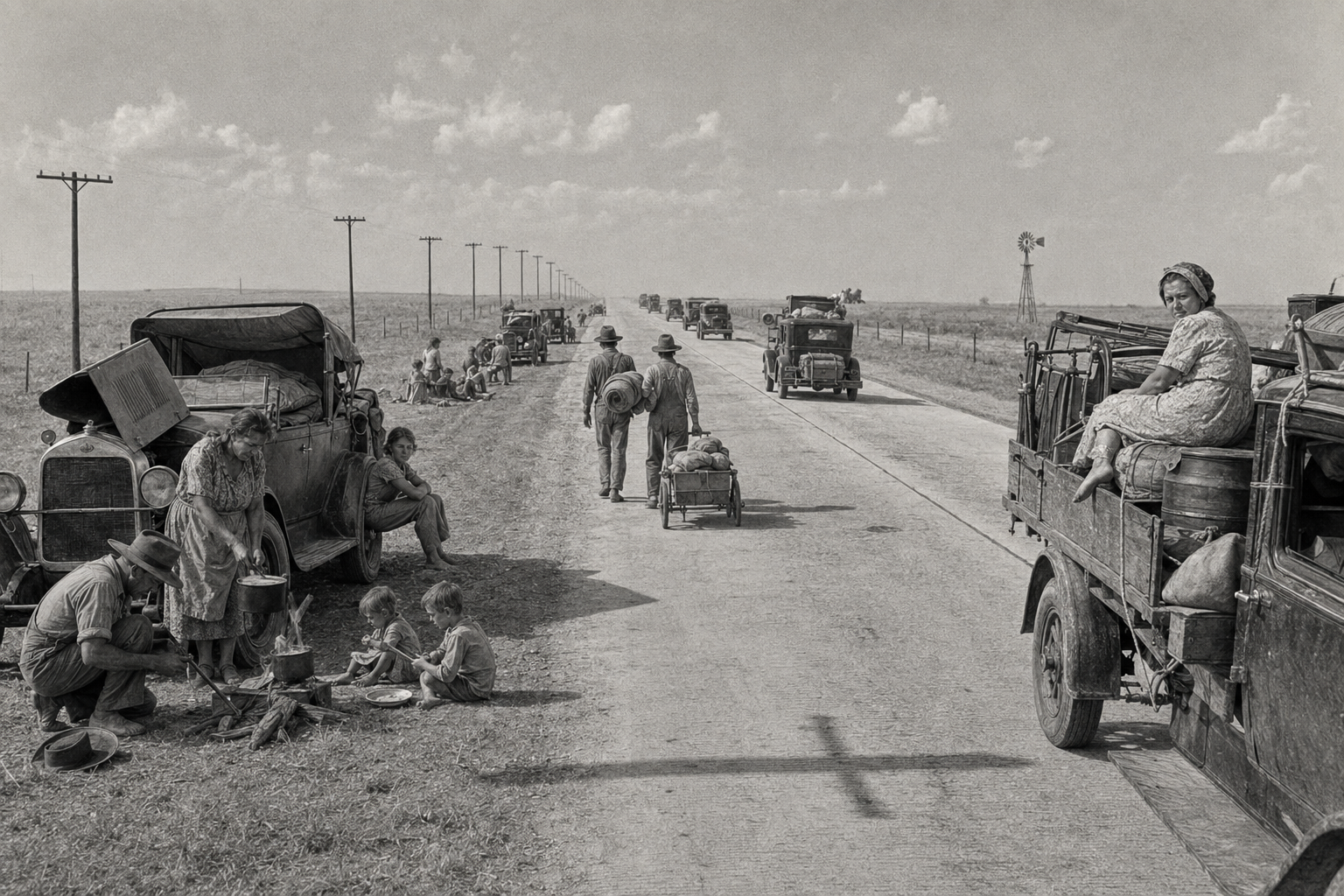 The highways streamed with moving people