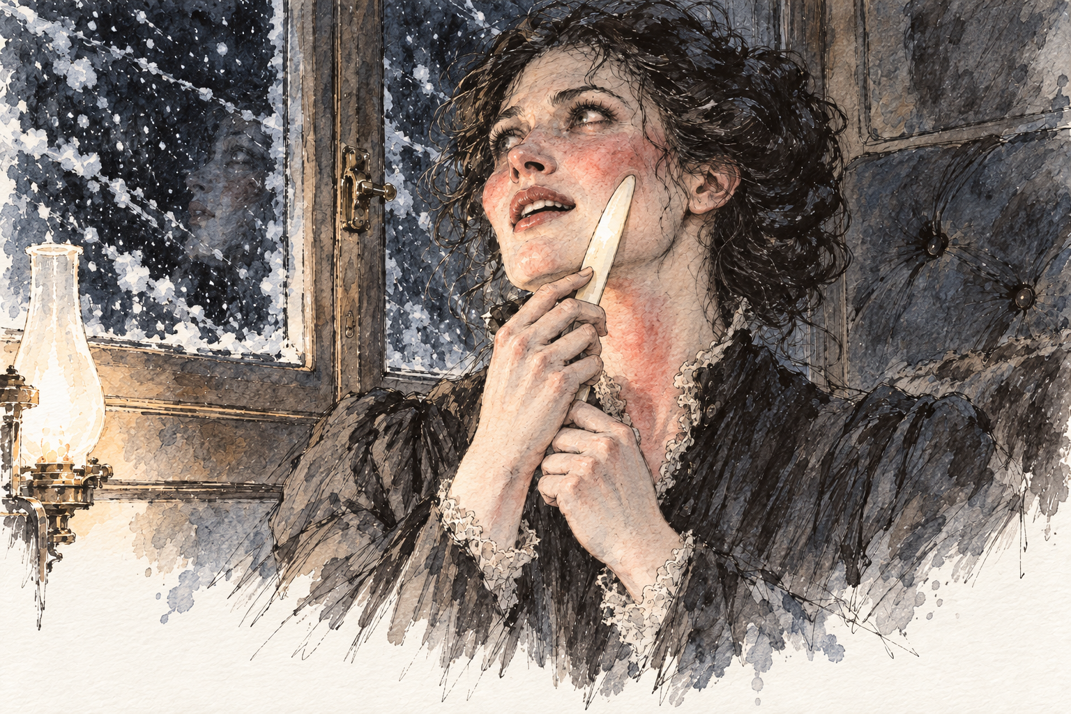 The cold paper-knife against her cheek