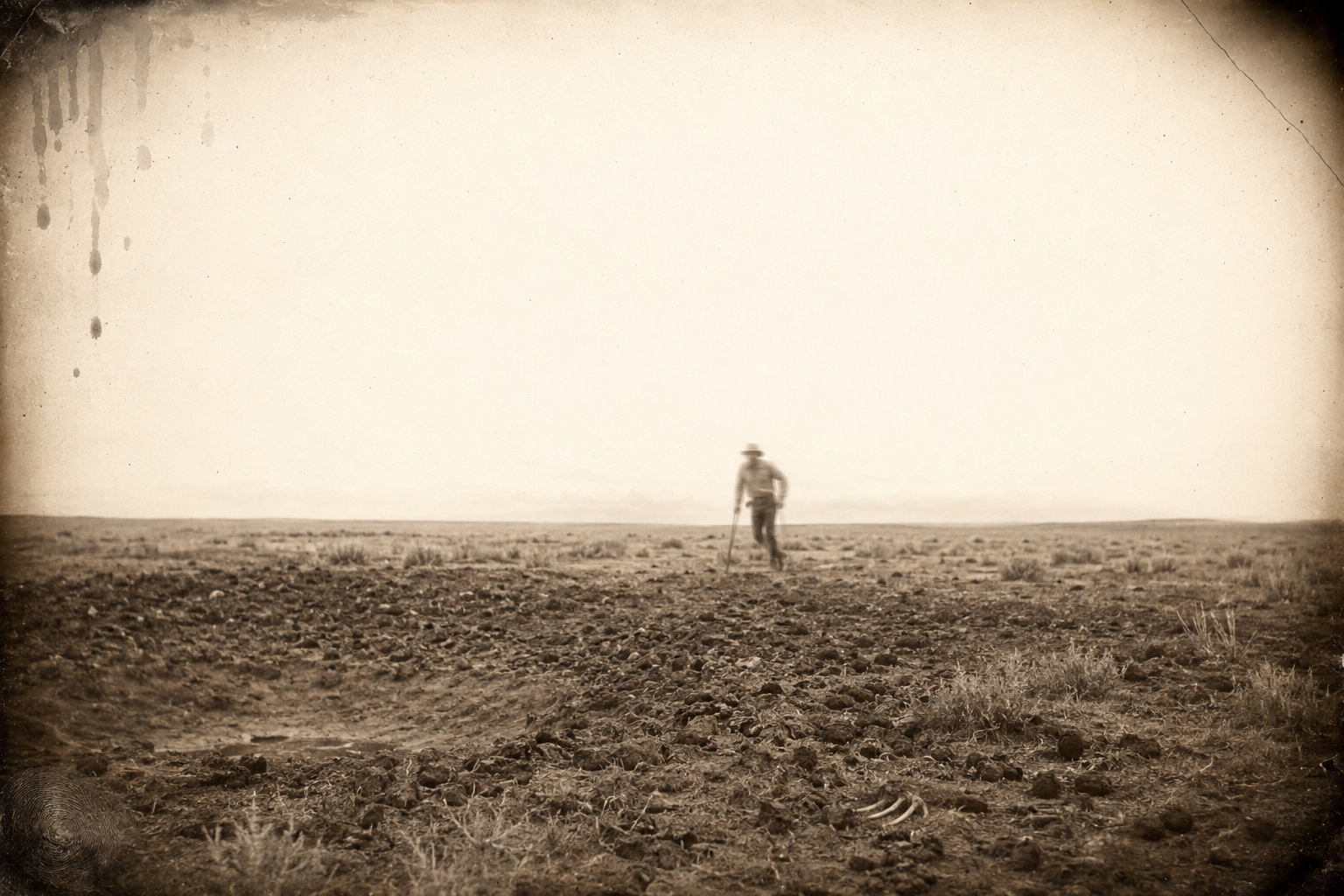 Two or three miles out he crosses the tracks of a sizable buffalo herd — the reason the Indians left.