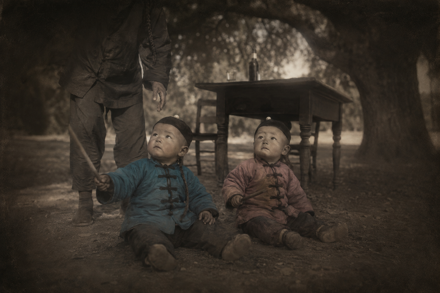 Two boys and two sticks