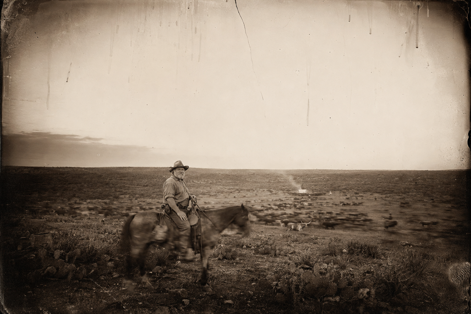 Augustus rides back from town to the gathering camp a little after sunset, the herd held in a long valley five miles from Lonesome Dove.