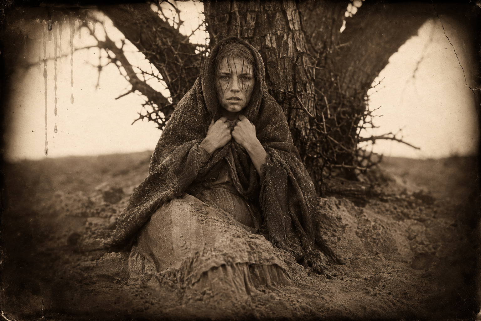 Lorena huddled under a blanket with her back against the big mesquite, her legs half buried in sand.