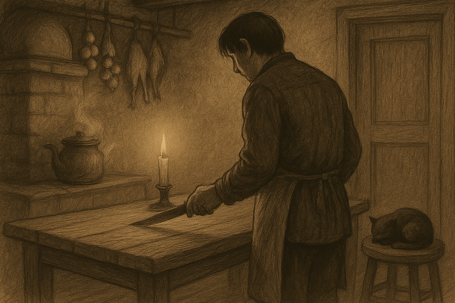Smerdyakov the lackey son brooding in the kitchen of the Karamazov house.