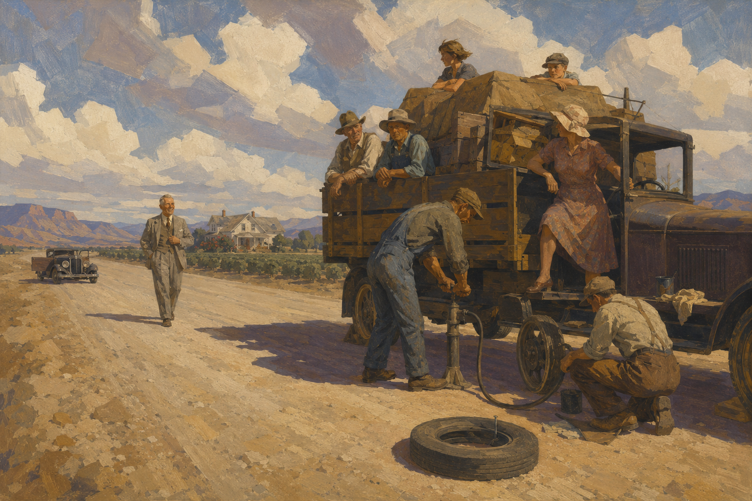 The flat tyre on Highway 99