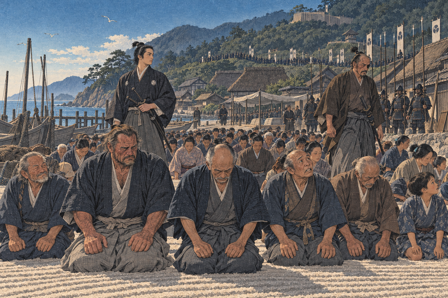 Anjiro scrubbed and kneeling
