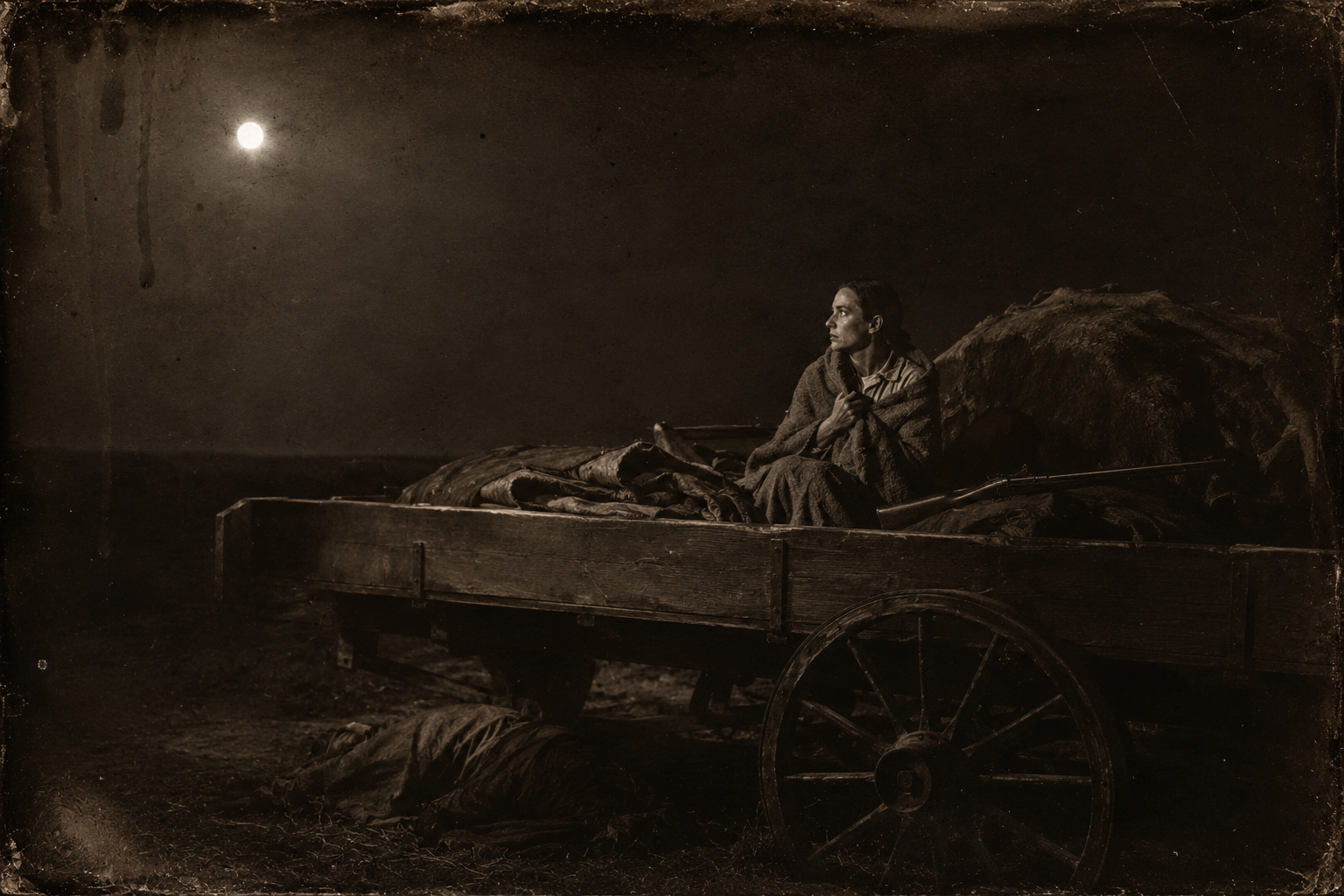 Luke says he never fired at the turkey, and after that Elmira huddles in the wagon at night, afraid of whoever is out there, wishing them to Ogallala.