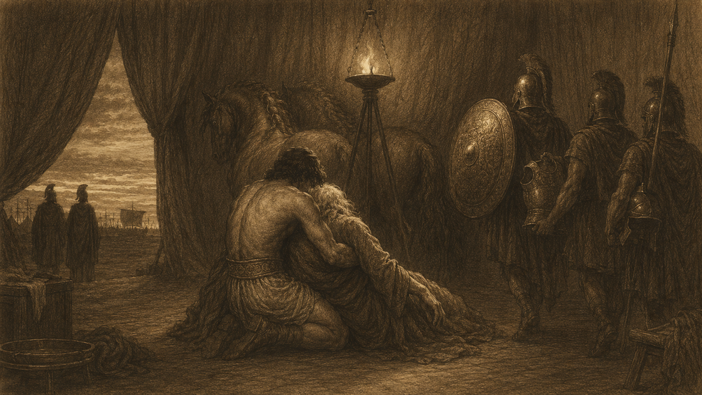 Pen-and-ink: Neoptolemus Brought from Scyros