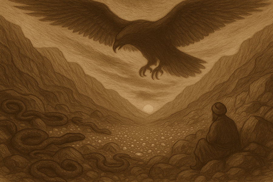 The roc, vast as a cloud, wheeling above a deep valley of glittering diamonds and great coiled serpents.