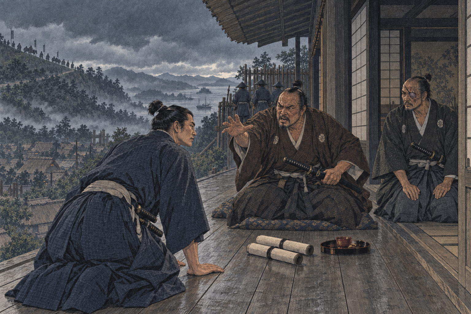 Omi counsels Yabu on the veranda