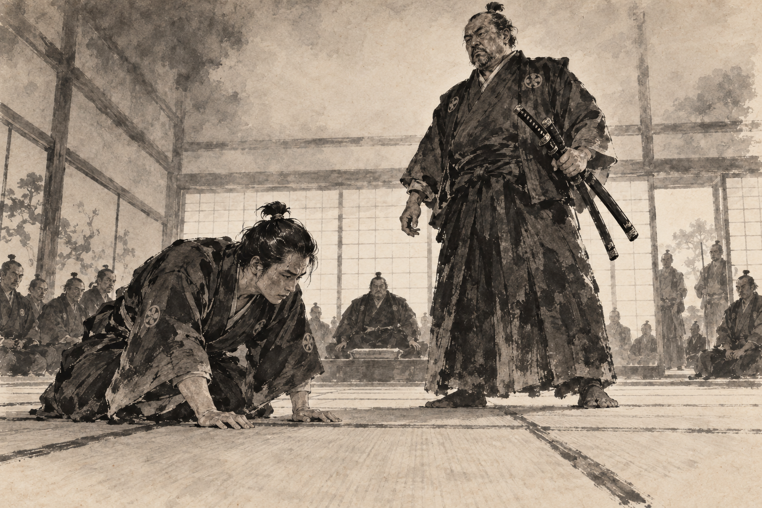 Hiro-matsu stands over the kneeling Usagi