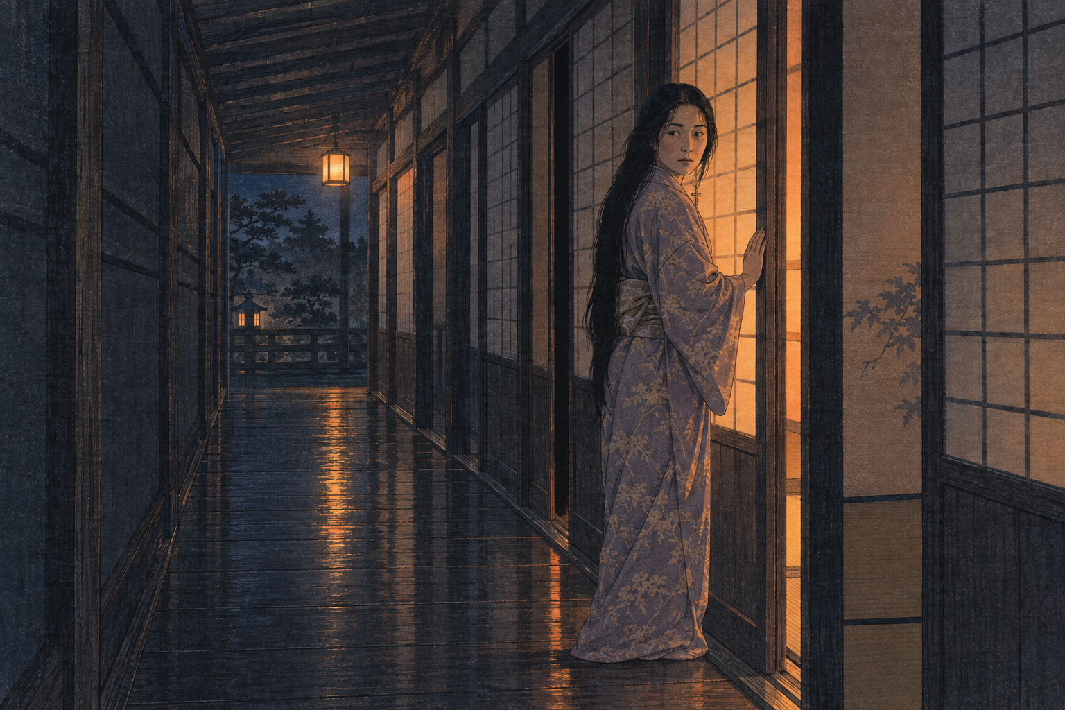 Mariko in the dark corridor