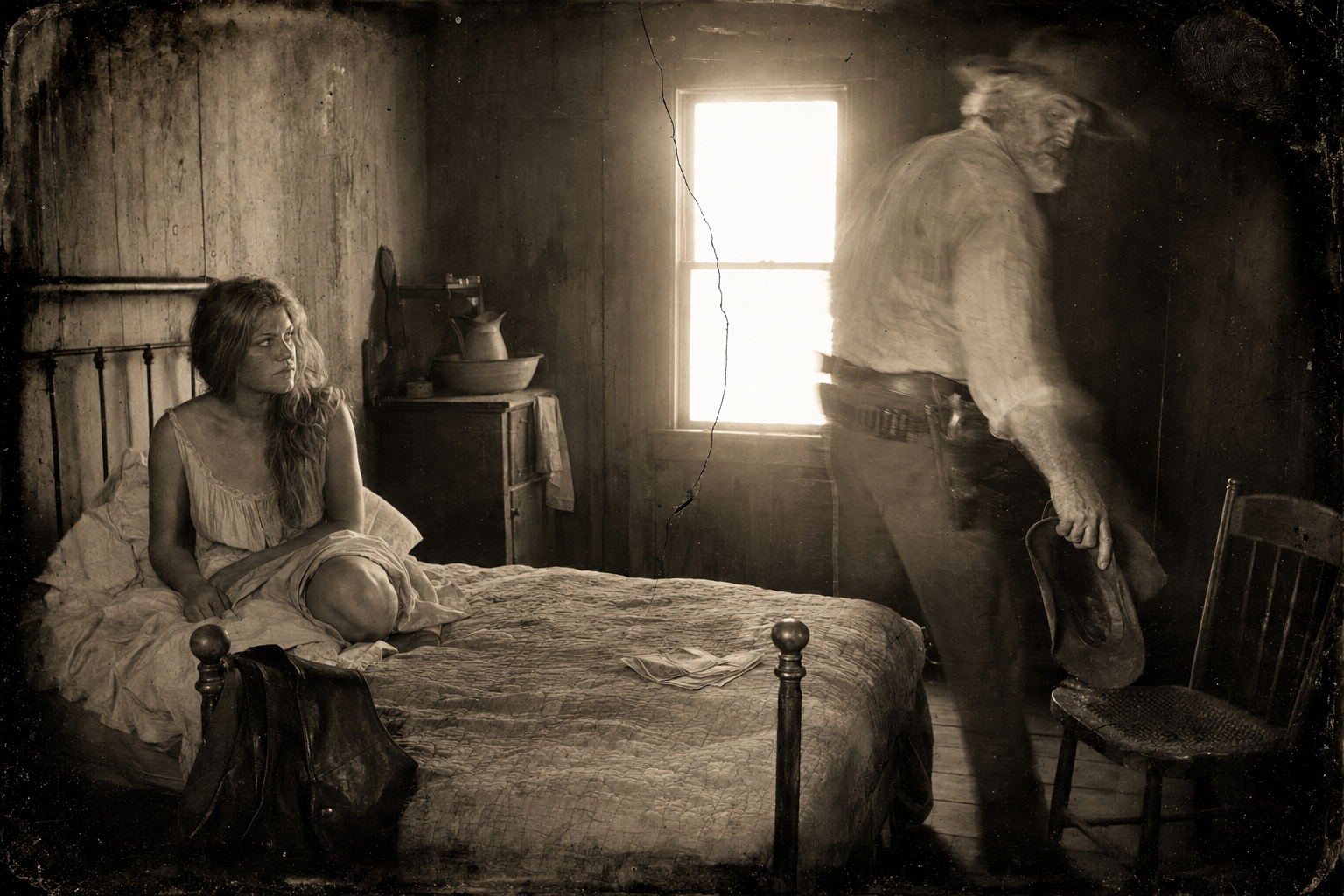 Afterwards, dressing and reaching for his hat, Gus tells her she is welcome to come on the drive as far as he is concerned — the problem will be Call.