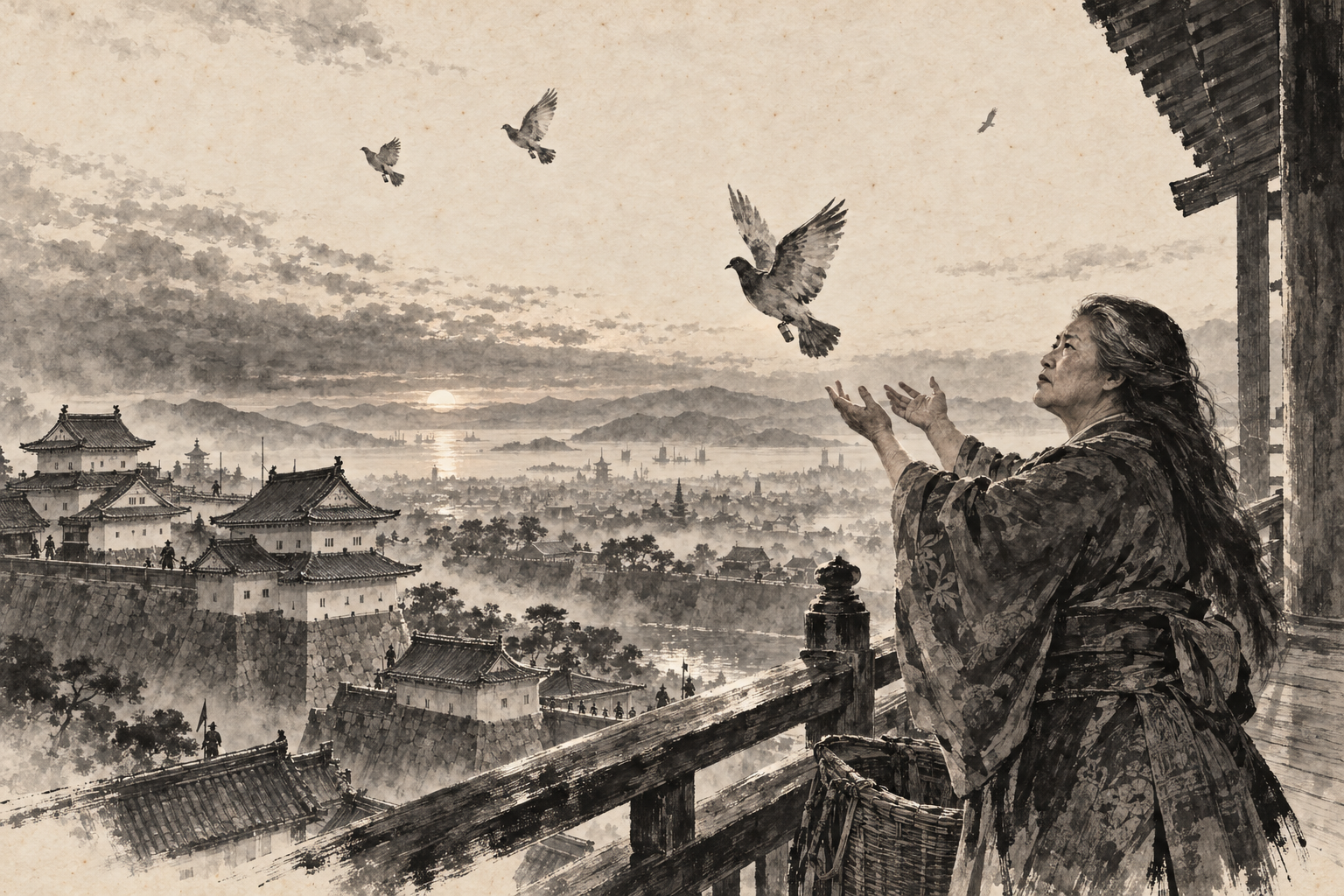 Three pigeons at dawn