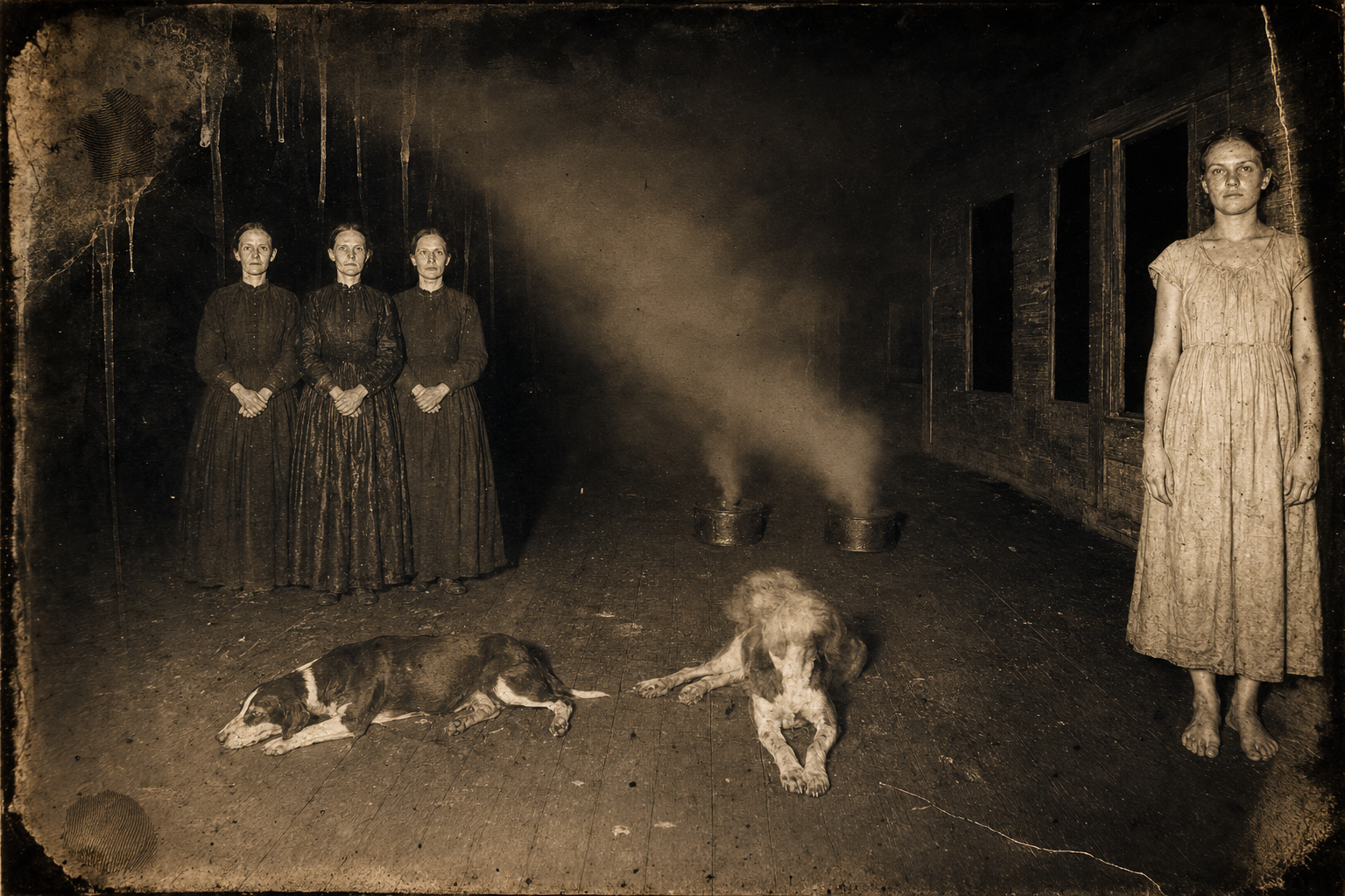 The big drafty house near Gladewater at night — no glass in the windows, smoke pots burning against the mosquitoes, and the Marlin women staring.