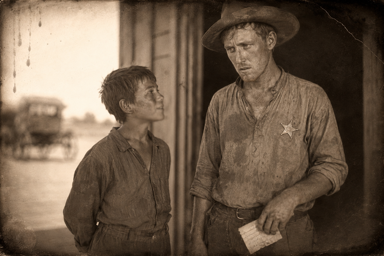 "Ain't he your pa?" — Joe says "Yep" proudly about Dee Boot, and July, told his wife's dead man is alive, looks as though the news has made him sick.