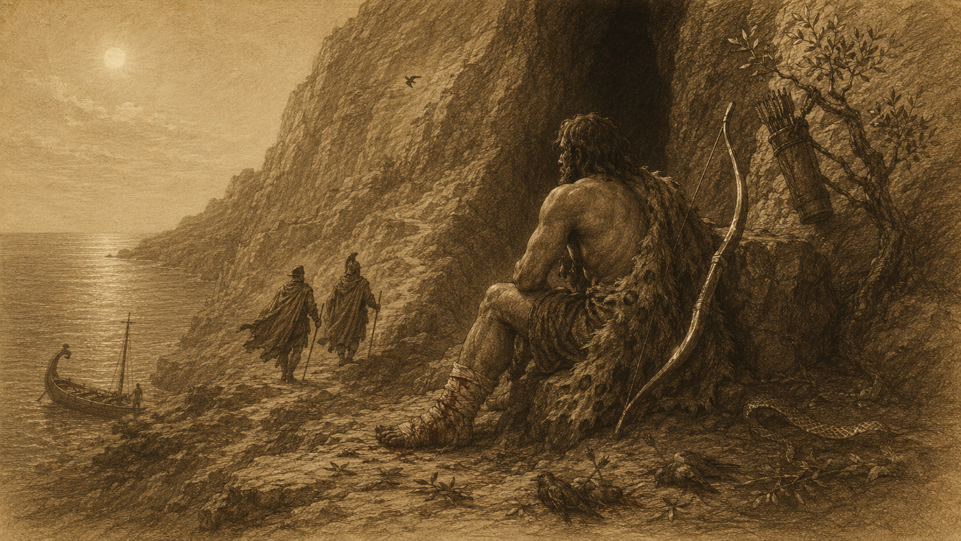 Pen-and-ink: Philoctetes Recalled from Lemnos