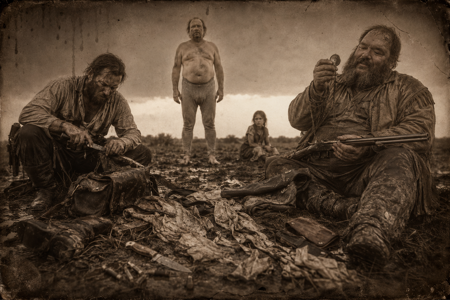 Stripped of everything he owns, Roscoe stands in the mud while the two men cut his clothes apart with their knives hunting for money and Hutto winds his old pocket watch.