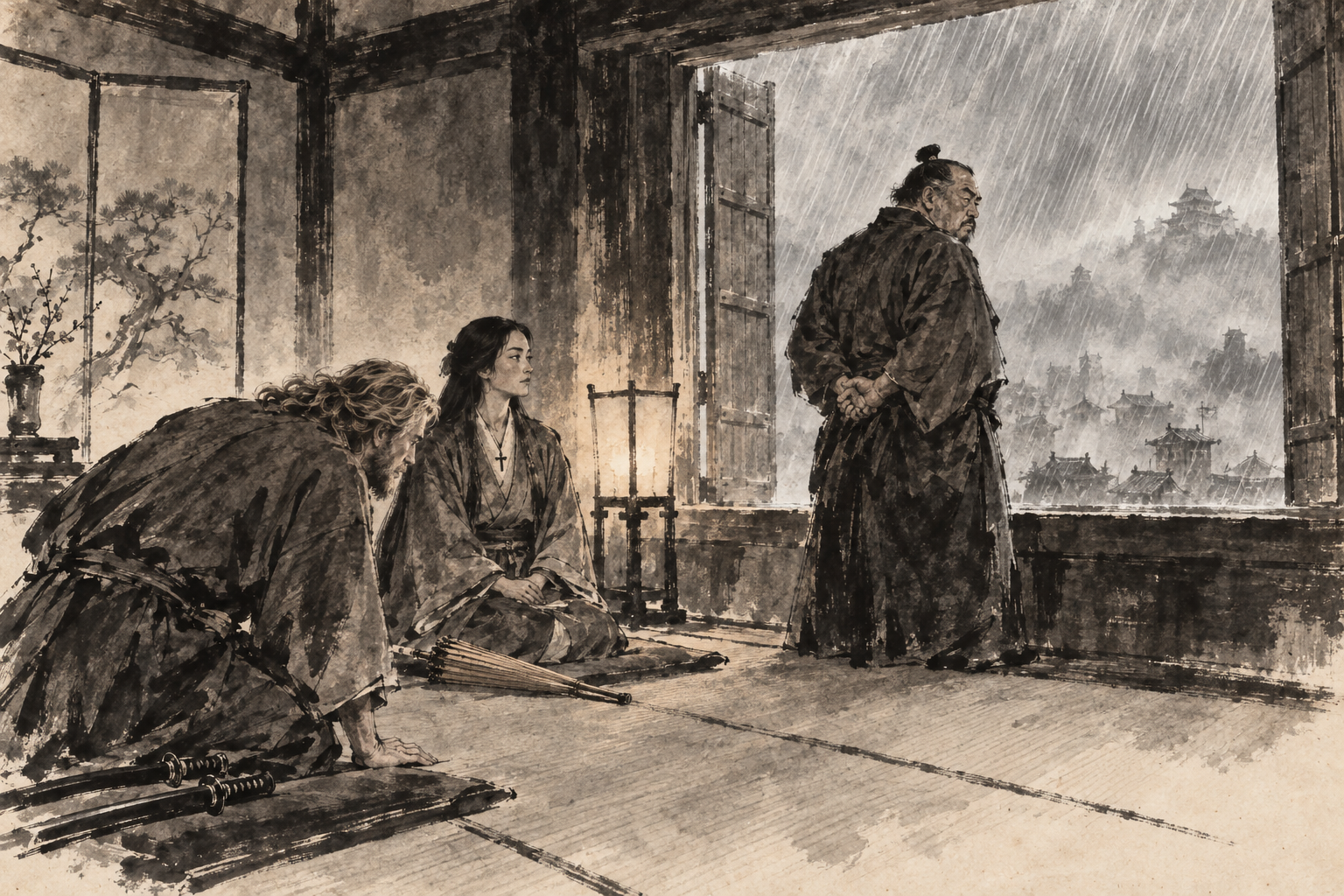 Toranaga sulks at the rain