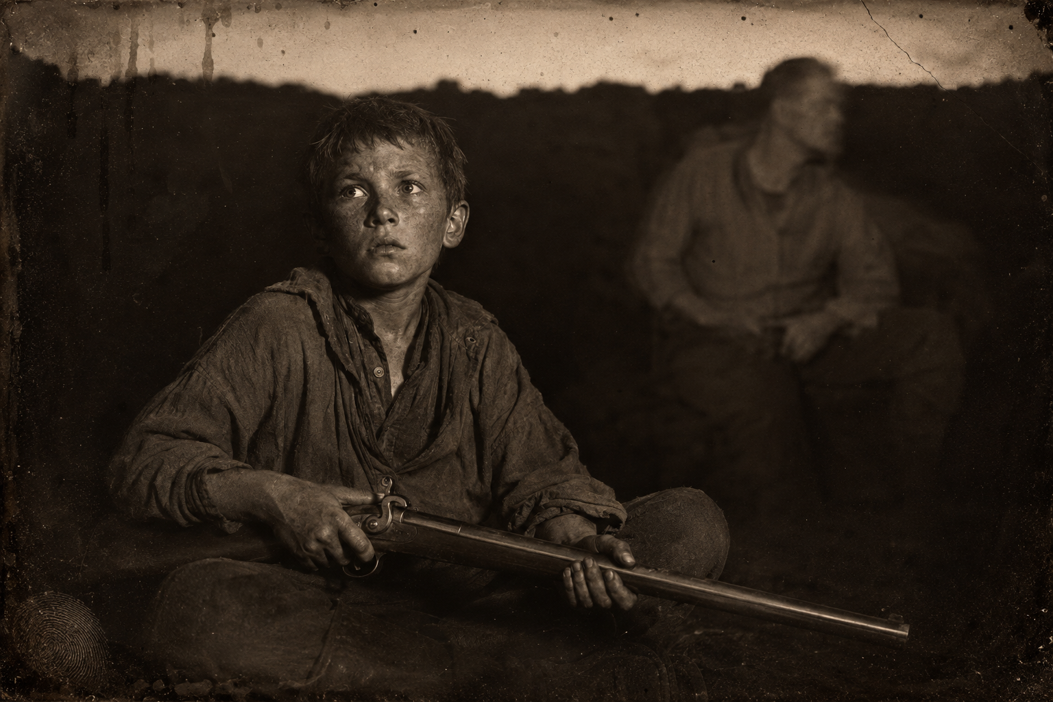 Joe, more frightened than he has ever been, cocking the hammer of his new rifle and easing it back down, hoping the Indians will wait for daylight.