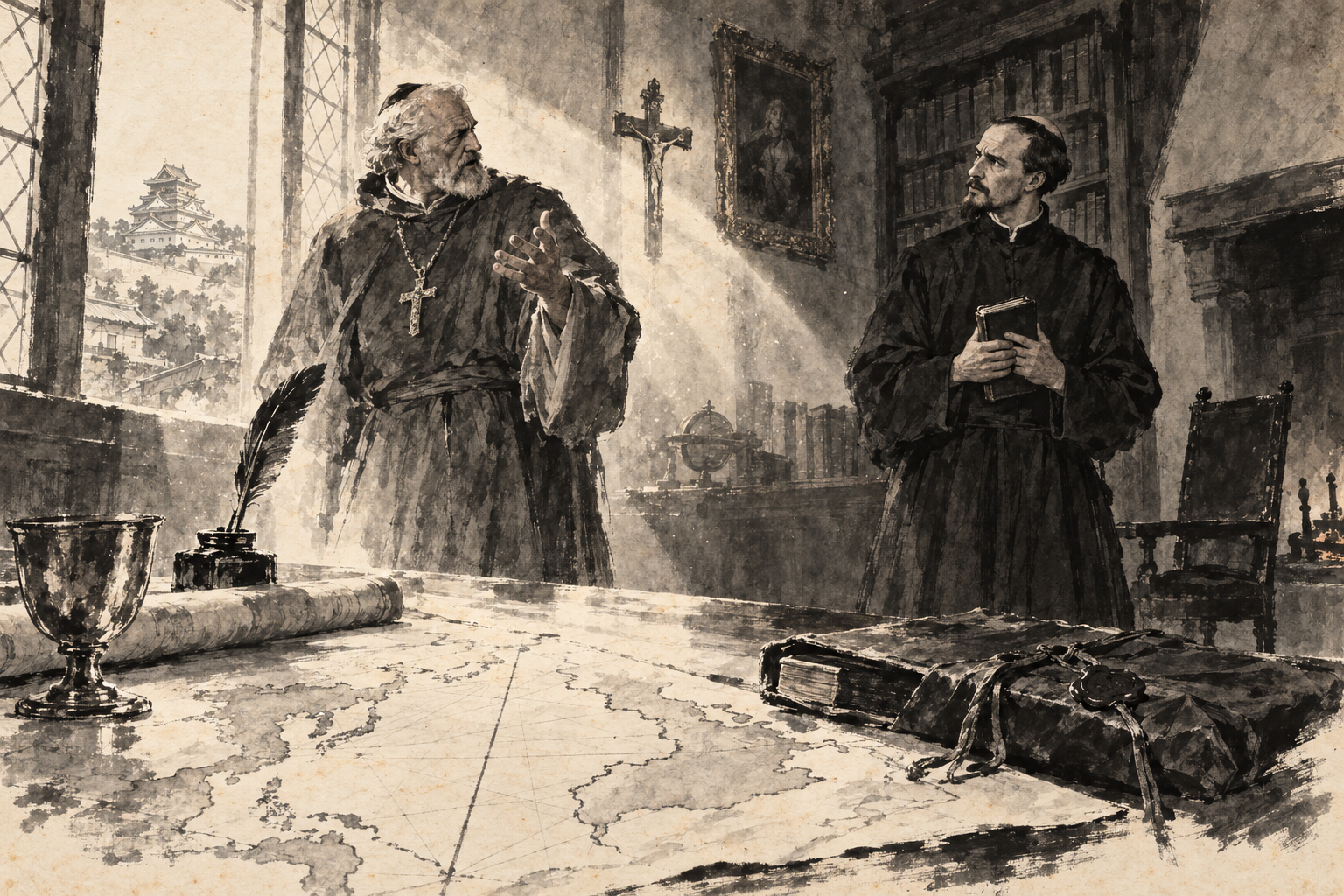 The maps and the rutters on the desk