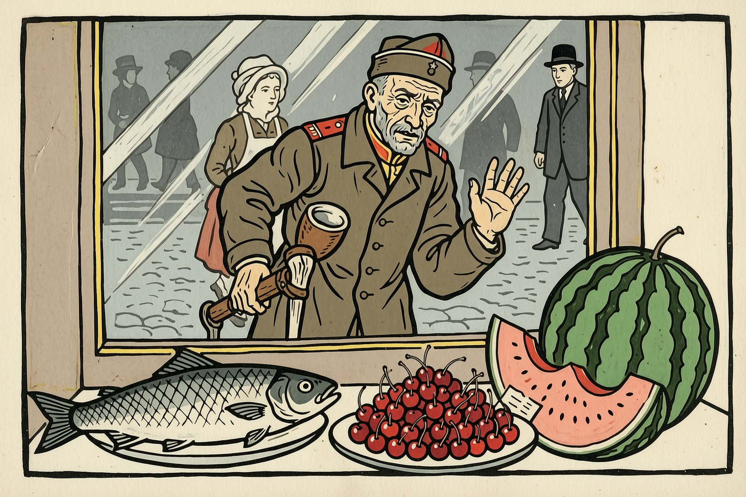 Salmon and watermelon in the Milyutin window