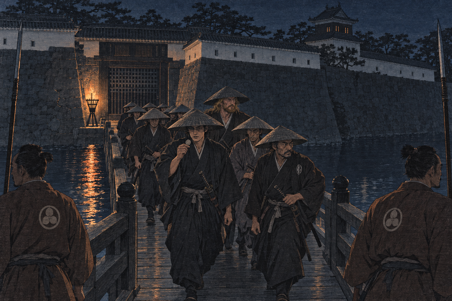 Ten men across the drawbridge