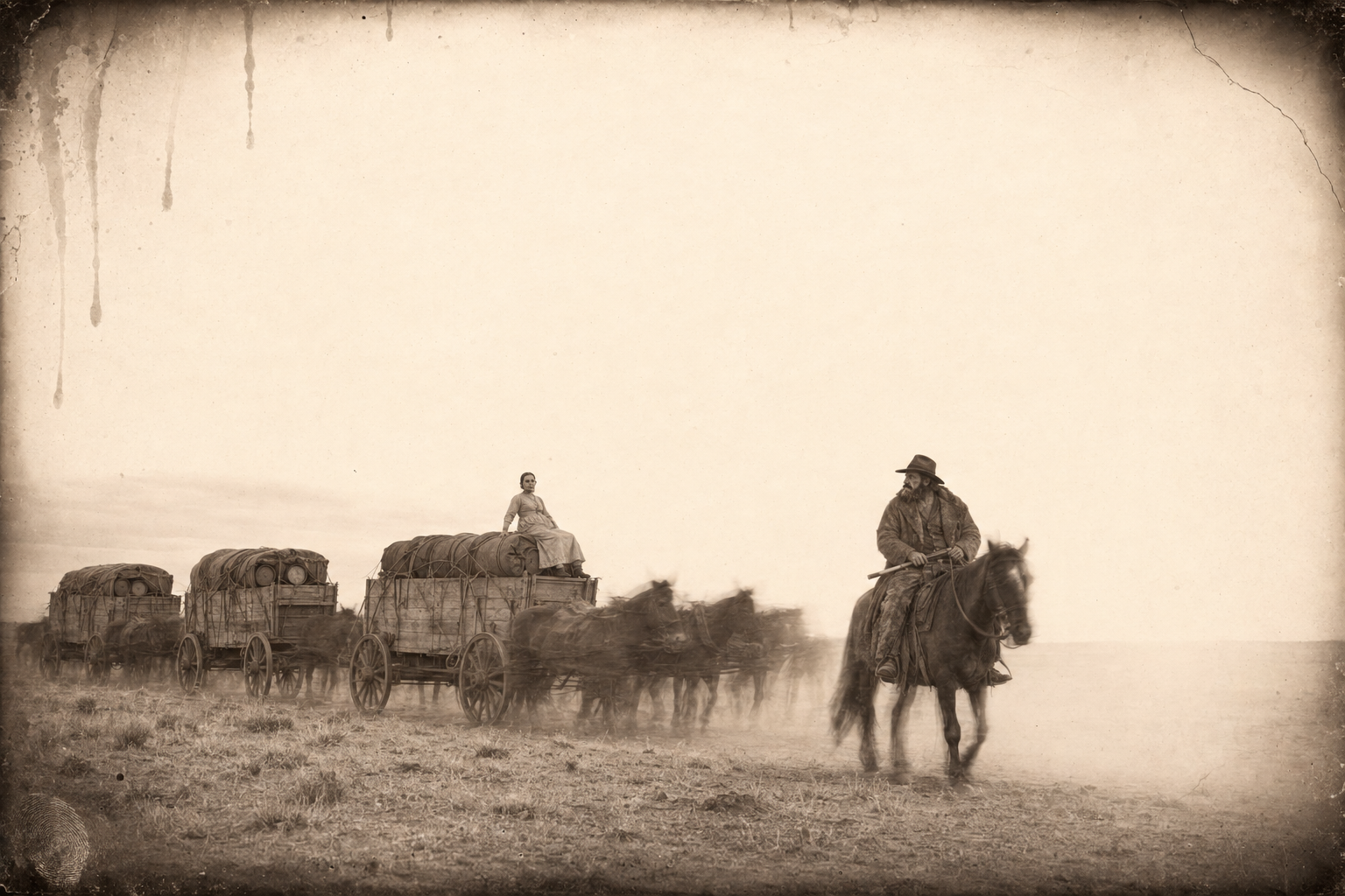 The whiskey wagons hauling west across the plains toward Bent's Fort, Elmira riding on a load and Big Zwey's eyes never off her.
