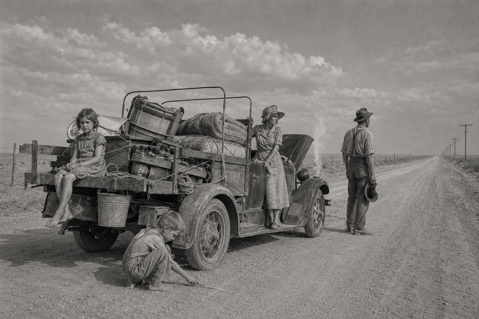 One family alone on the highway west
