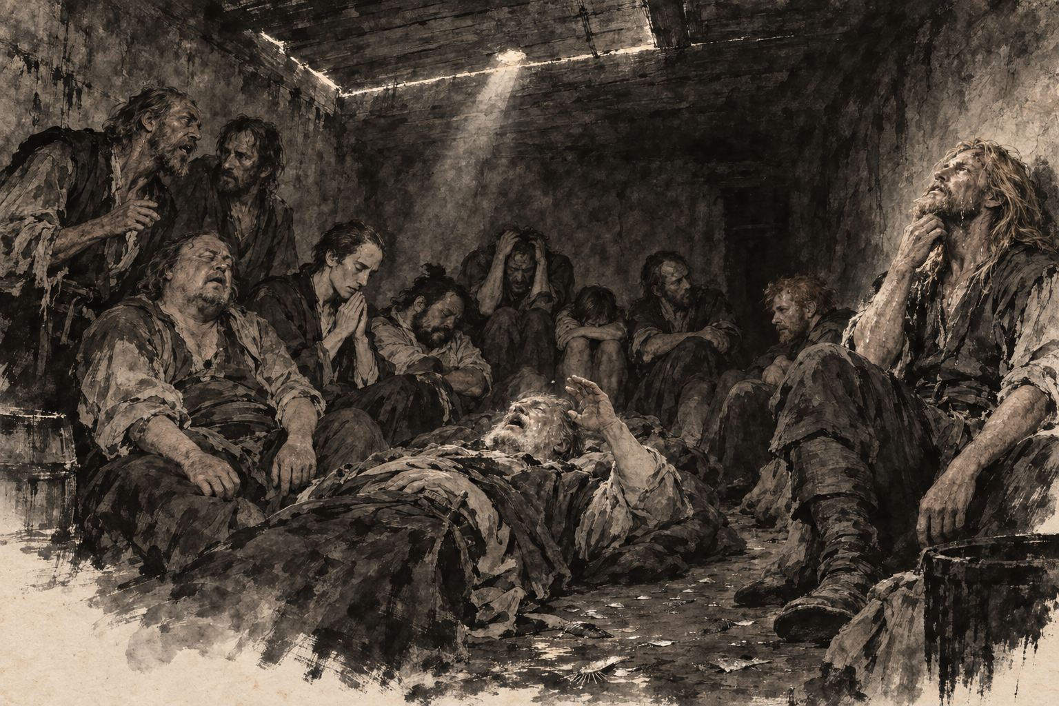 Faces in the dark of the cellar
