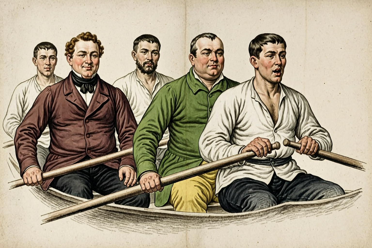 Twenty-four oars raised at once