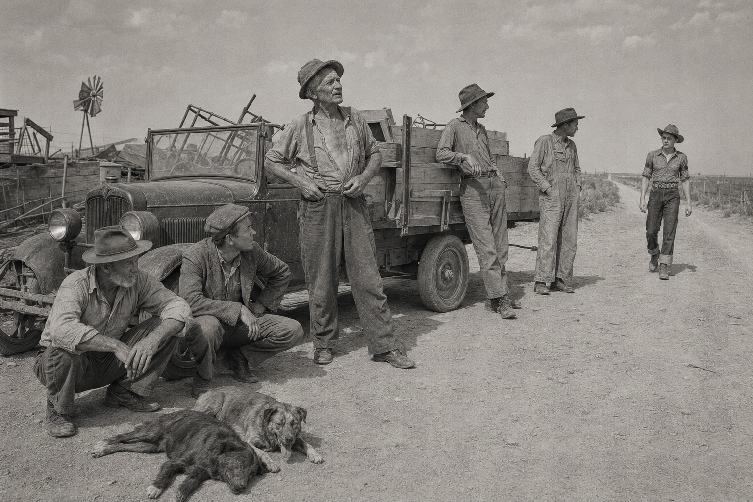 The men at the truck, and Al comes up the road