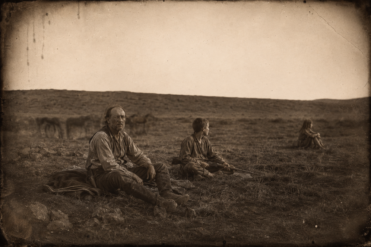 The fireless camp in the canyon on the Canadian, Roscoe and Joe sitting up in the dark waiting to hear the fight, Janey off by herself.