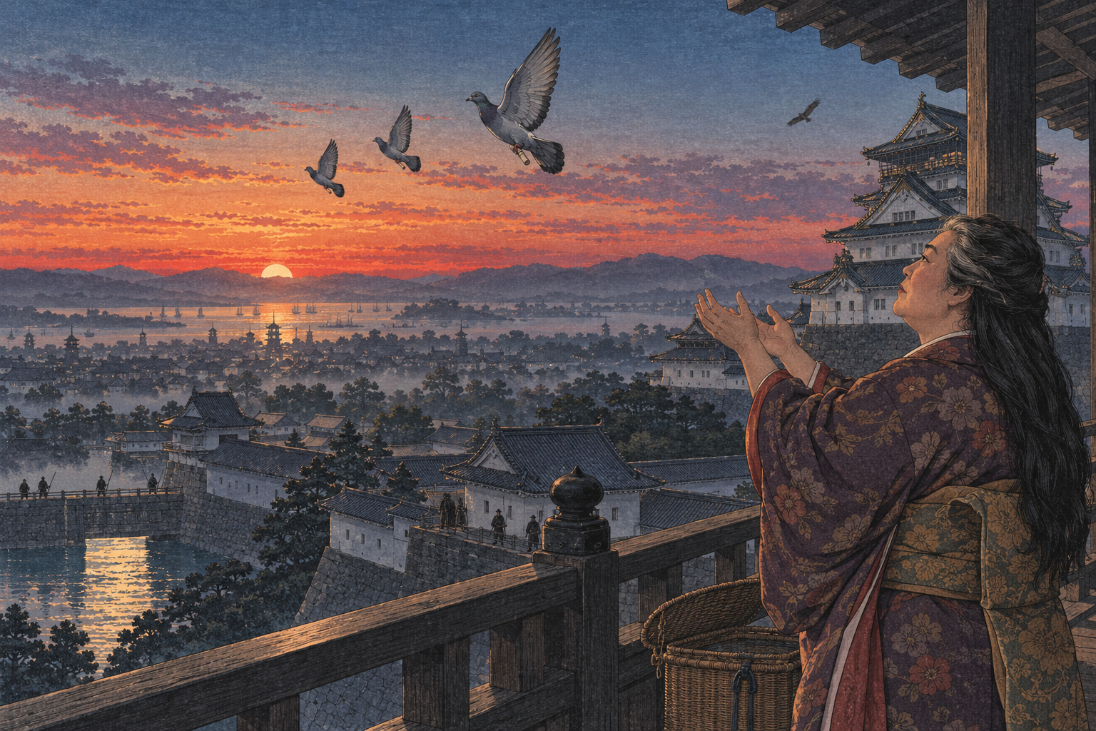 Three pigeons at dawn