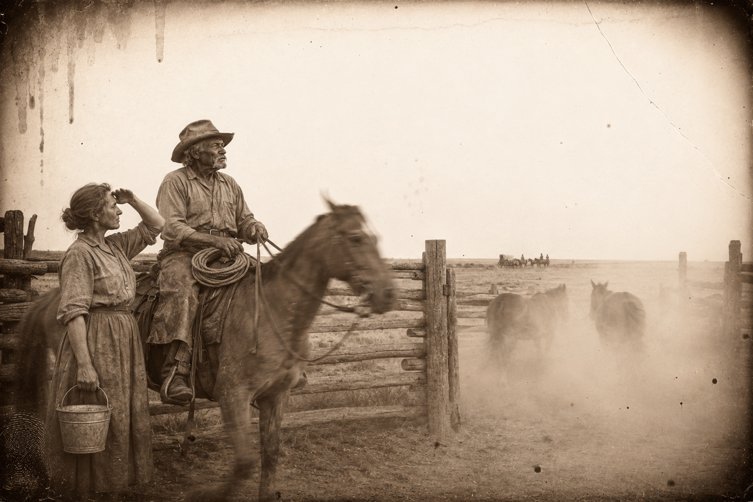 Cholo pens two mares heavy in foal and lopes over to stand with Clara while the wagon comes on, because two men are two too many if they are bad men.