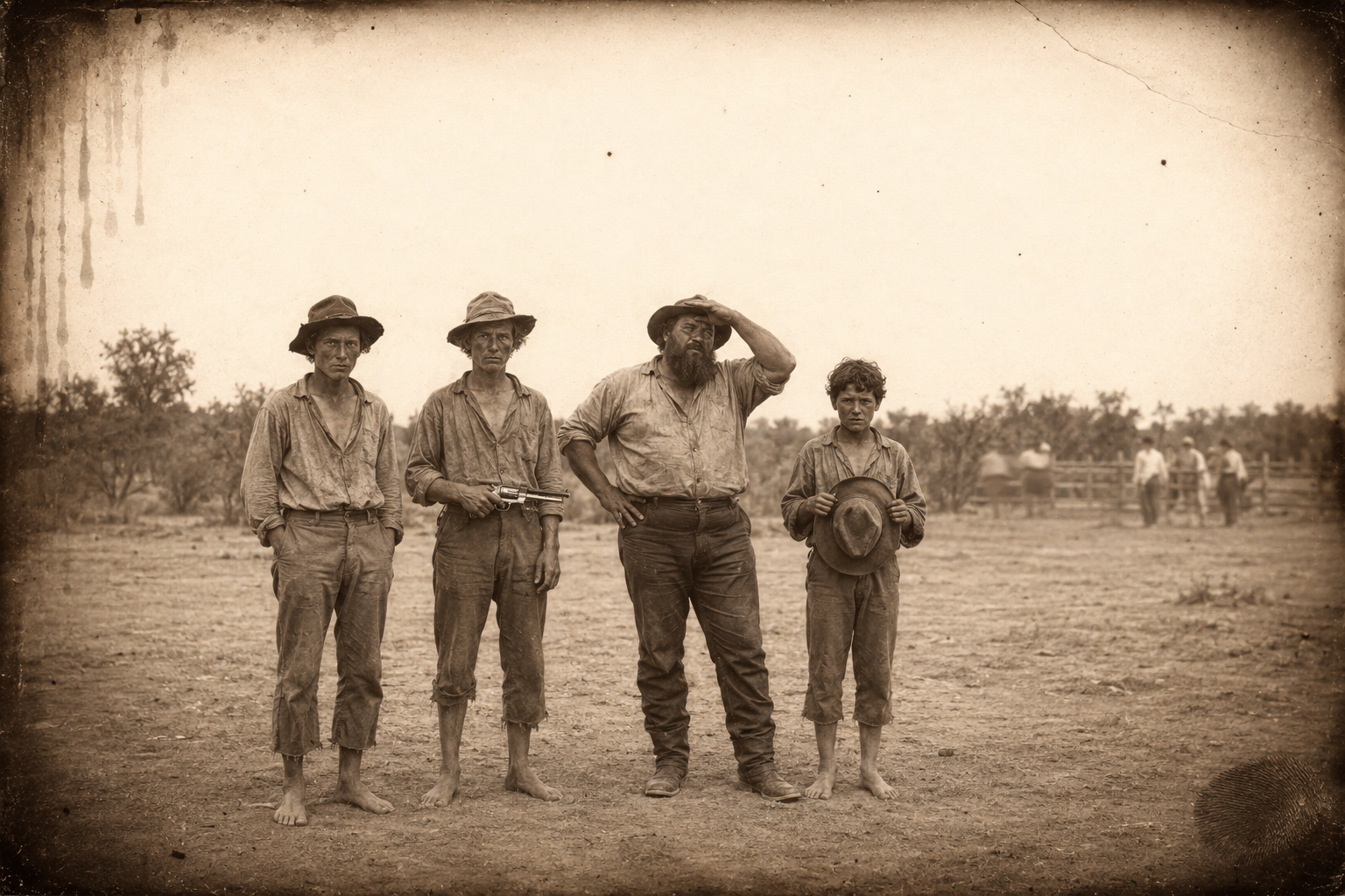 The Captain's order to see to equipment means nothing to the men who have none — the Spettle brothers stand with one pistol with a broken hammer, the Irishmen with borrowed gear.