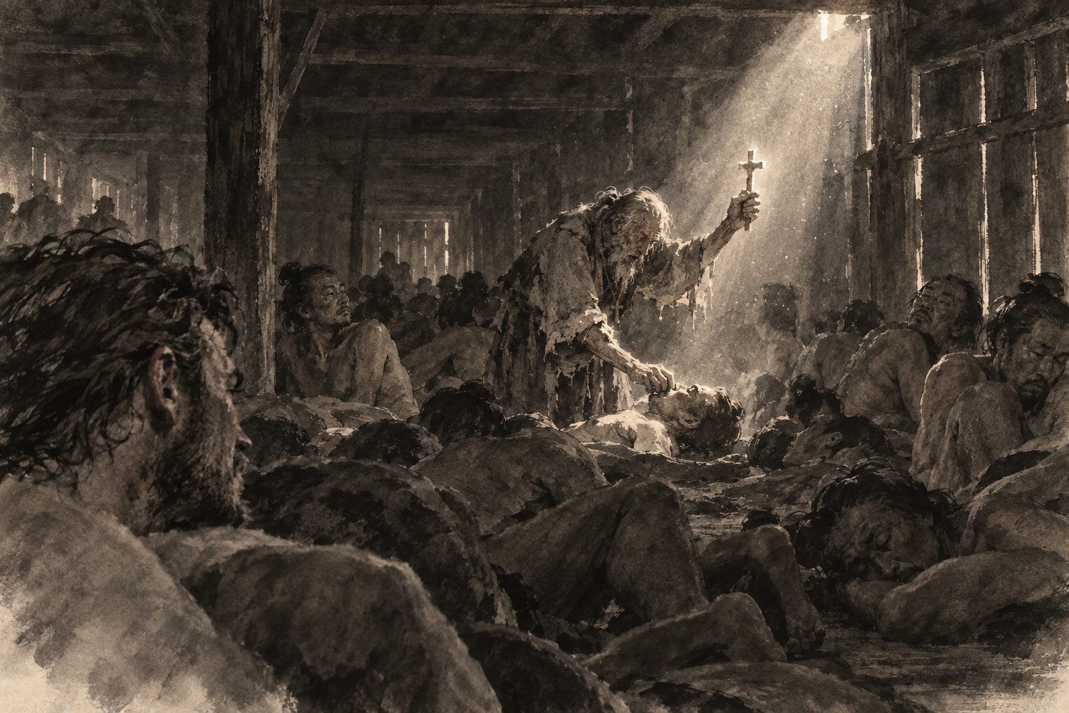 The cross in a shaft of sun