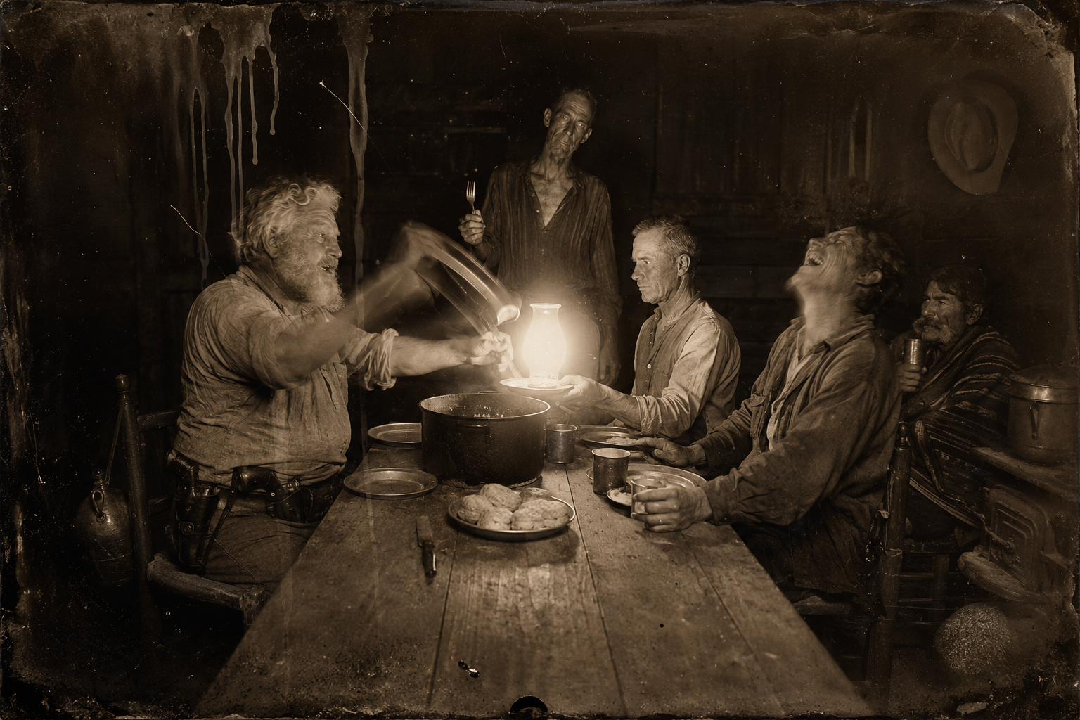 At supper, as Augustus ladles himself a second scoop of beans, Call slides his own plate under the ladle and Newt laughs out loud.