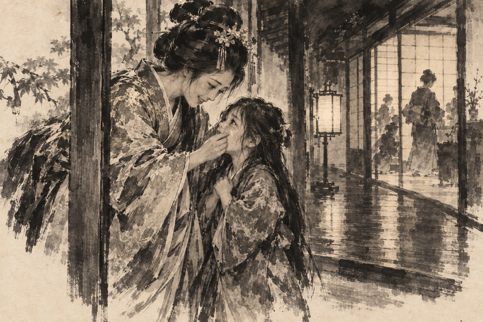 Kiku dries Little Blossom's tears