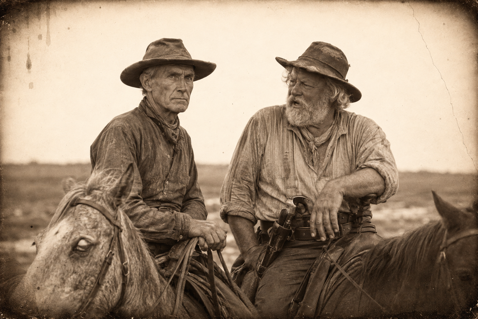 Mounted apart on the wet flat, Call calls Jake's card playing cowardice and asks Gus why he did not kill Blue Duck.