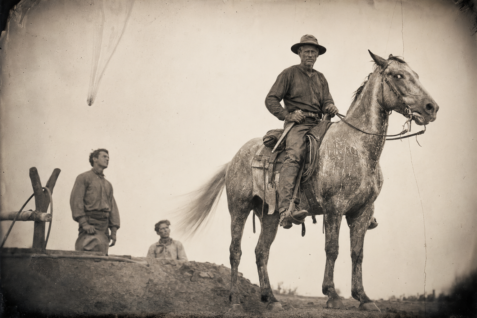 Call rides the lathered grey mare straight up to the well after twenty miles along the river, and tells the hands to rest — they go to Mexico tonight.