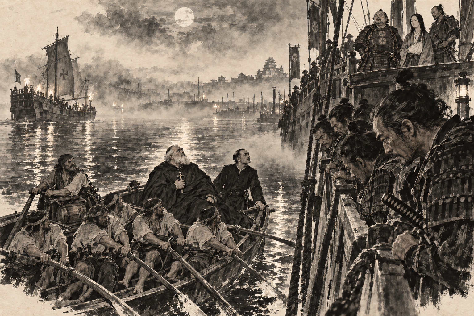 The priests row across