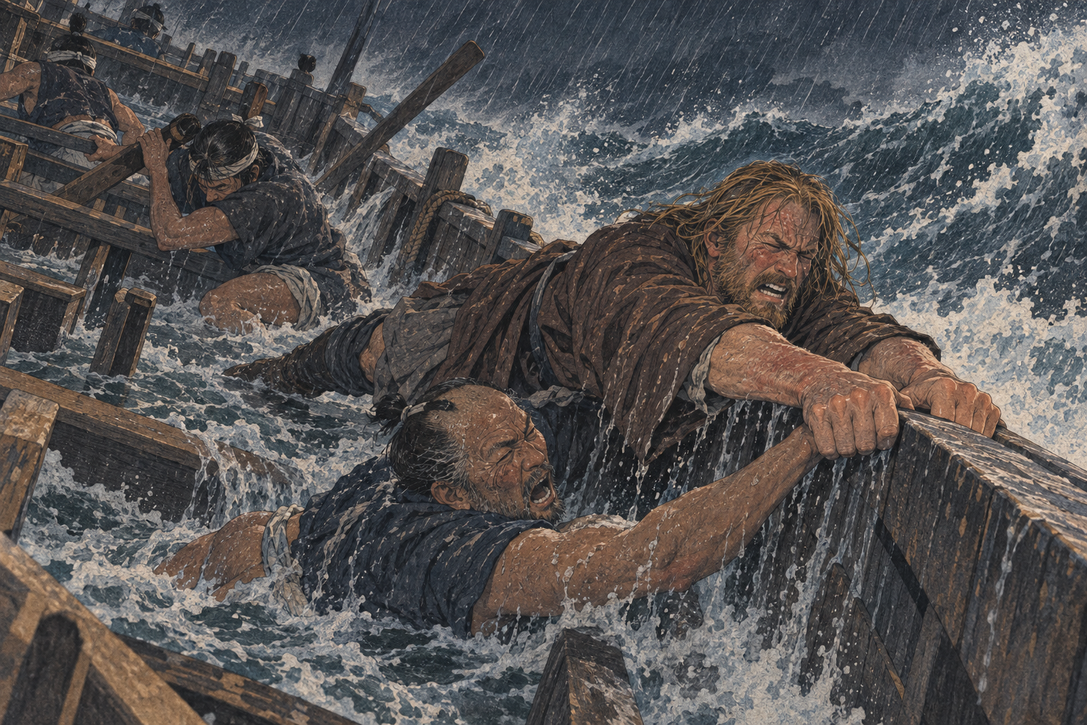 Two hands on the gunwale, the seventh life gone