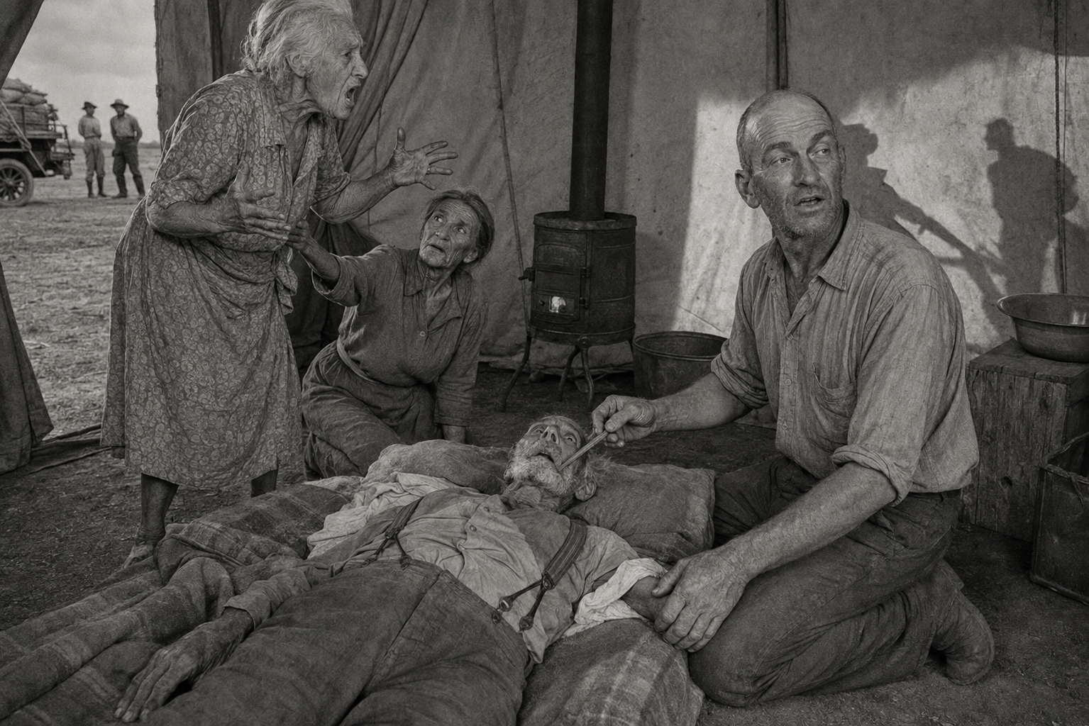 Grampa dies in the Wilsons' tent