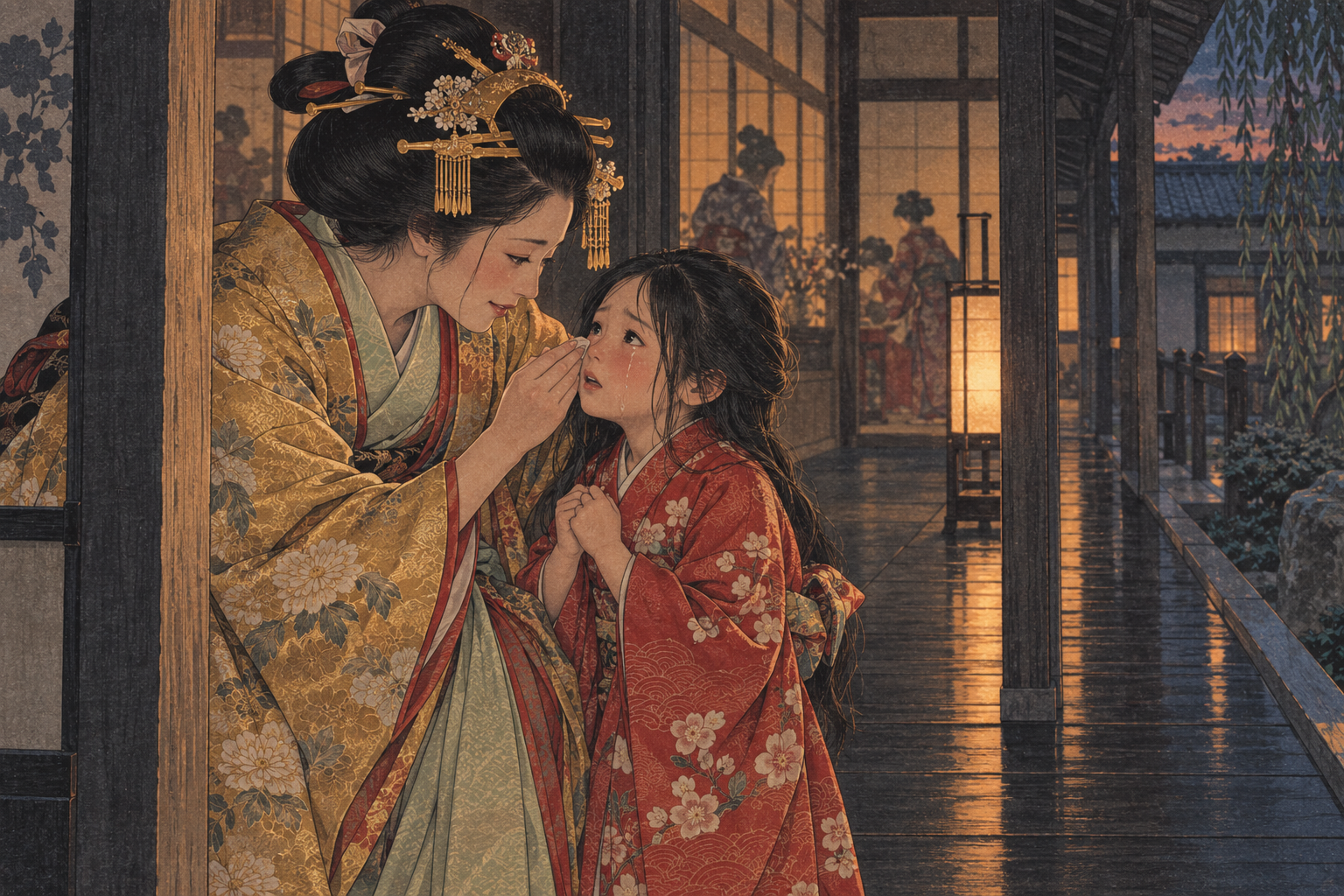 Kiku dries Little Blossom's tears