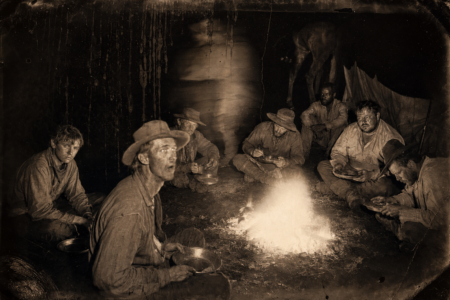 The week after Sean's death — the cowboys sit at their grub after dark and talk of nothing but deaths they have witnessed.