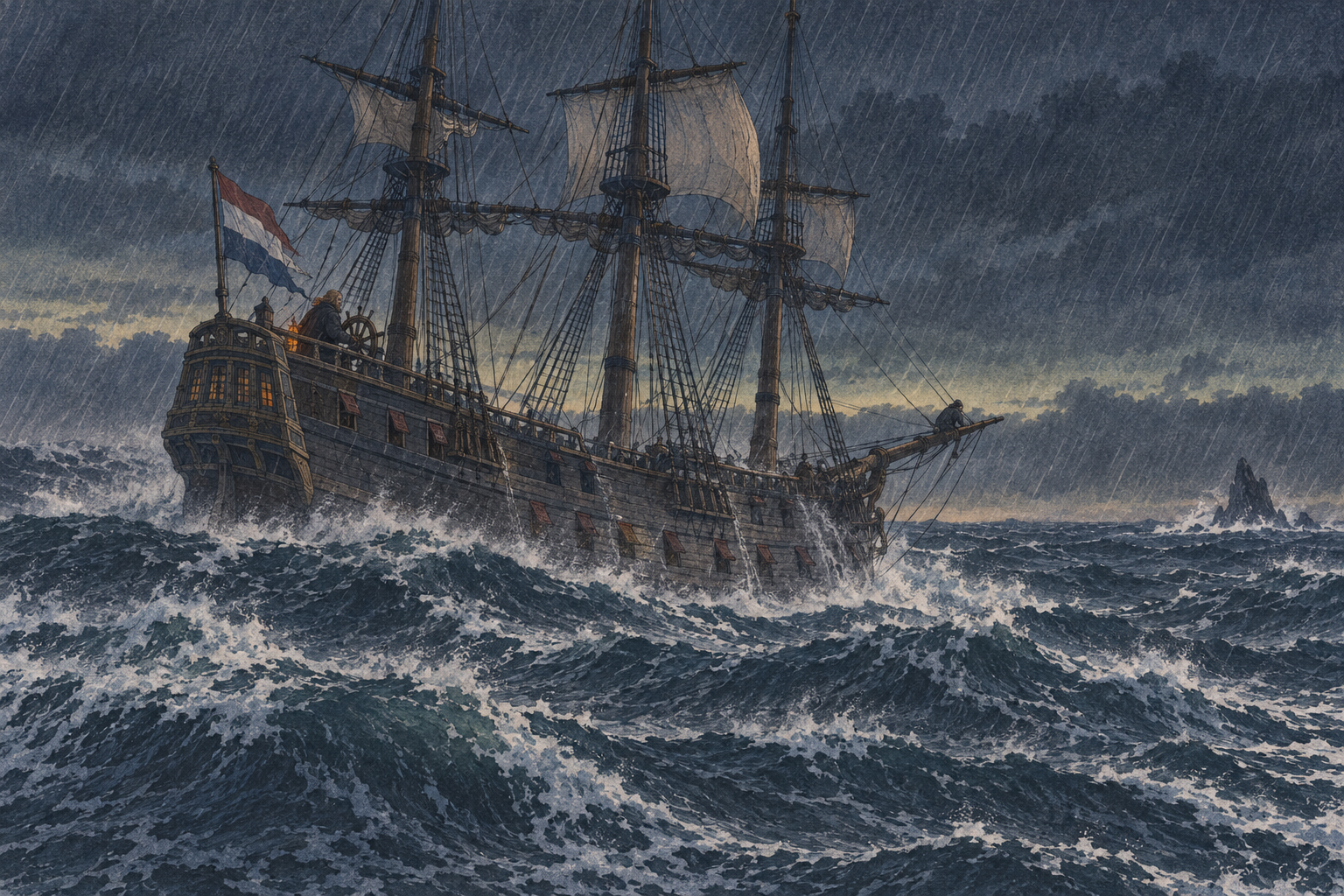 The Erasmus alone in the gale