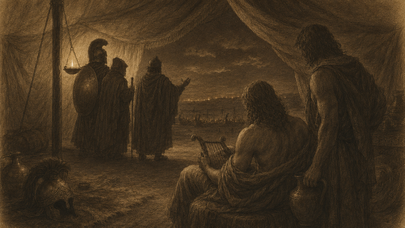 Pen-and-ink: The Embassy to Achilles
